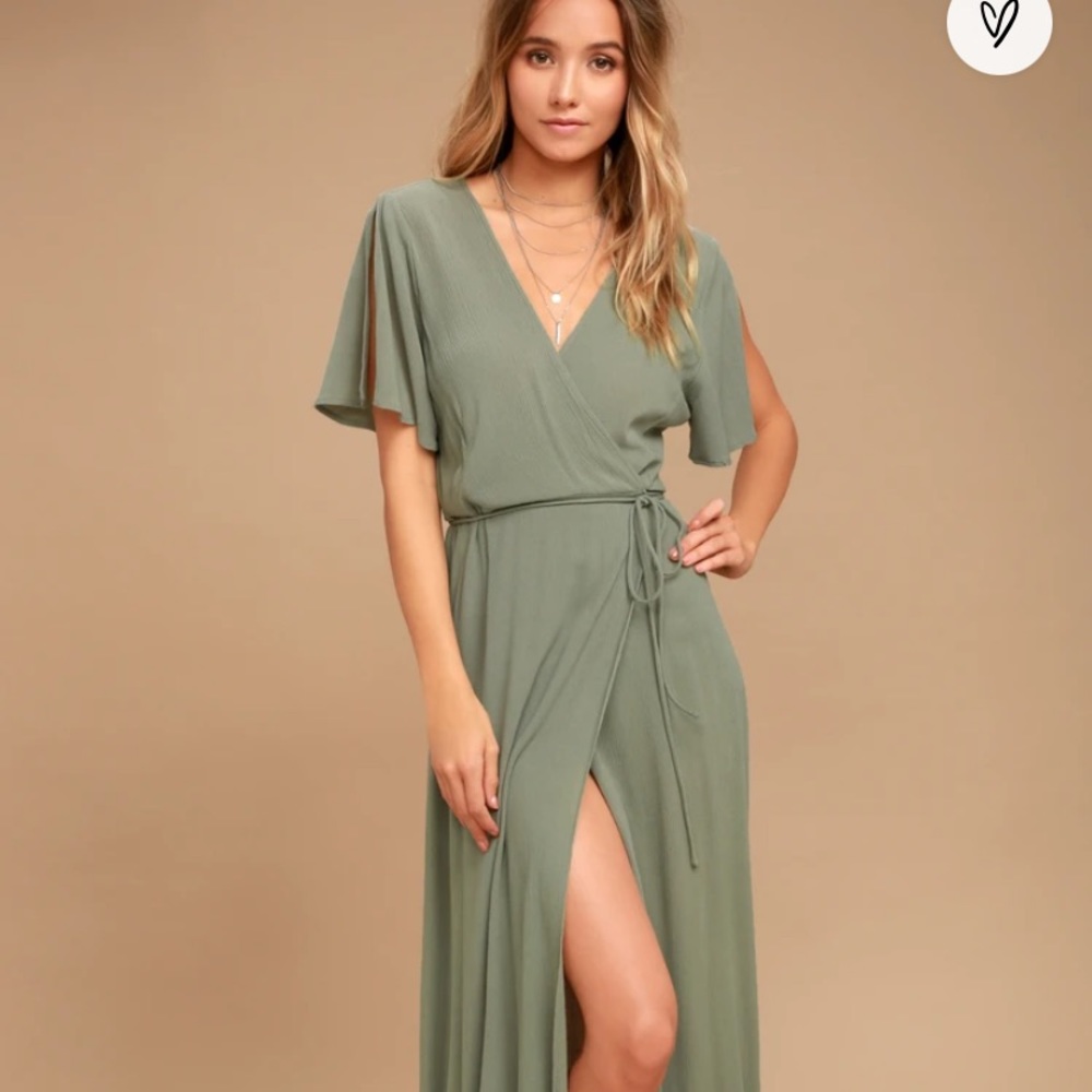 Lulus “Much Obliged” Olive Green Wrap Dress